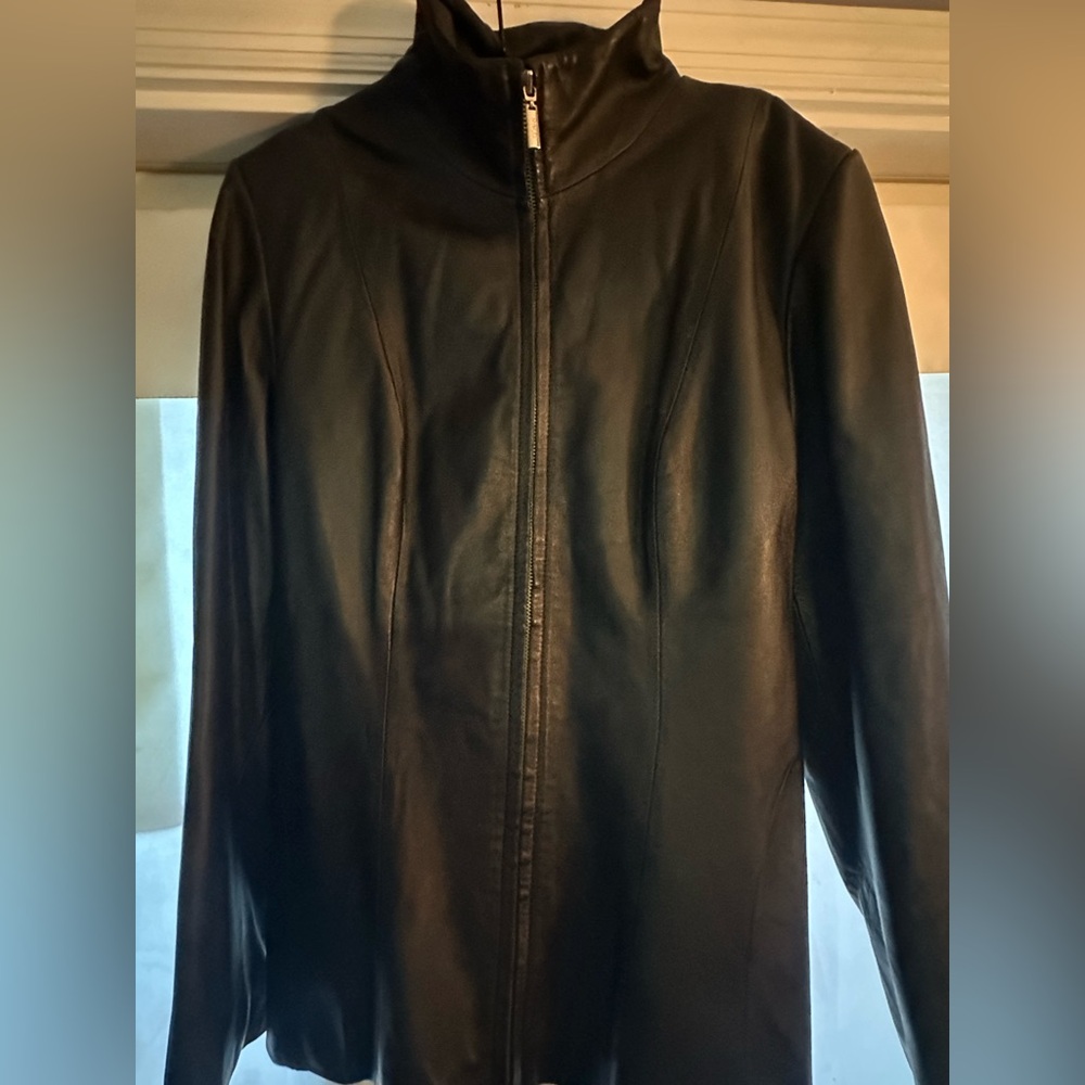 New York & Company Black Zip-Up Leather  Jacket- Large